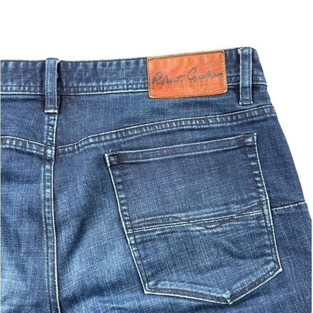 Robert Graham Mens Straight Leg Dark Wash Stretch Denim Jeans Blue Size 36